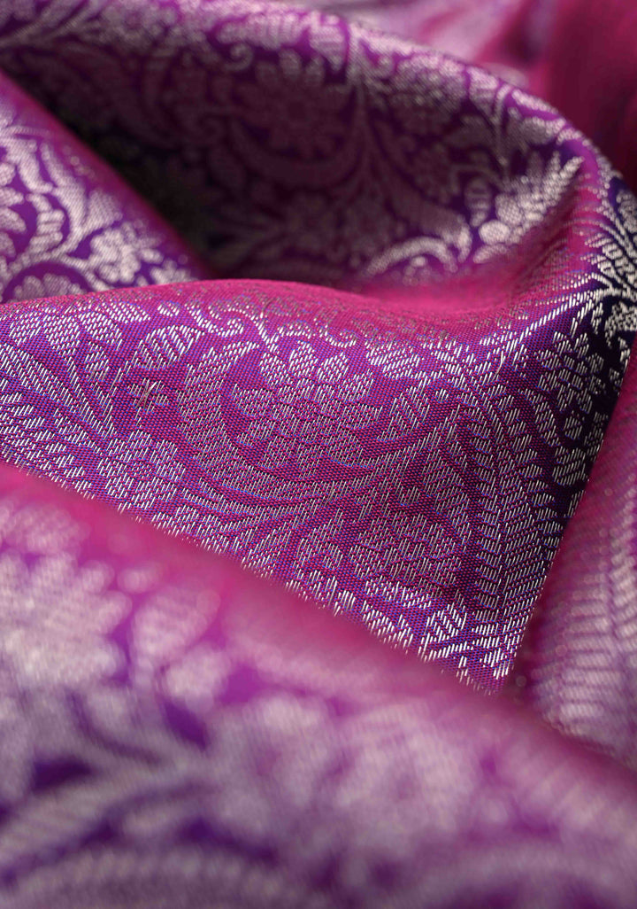 Purple Dual tone Pure Gadwal Silk Saree with Brocade and Paithani Meenakari Zari Border | SILK MARK CERTIFIED