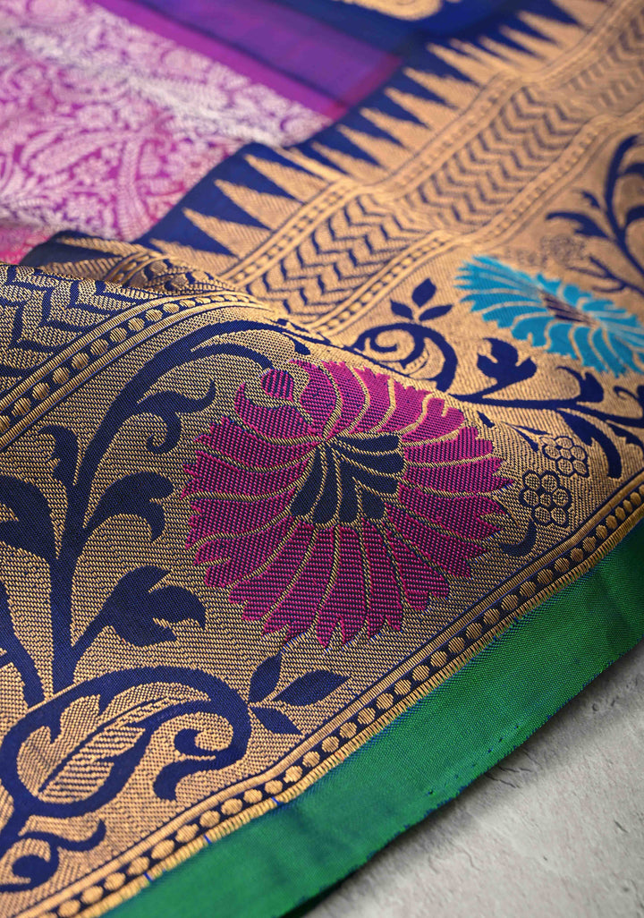 Purple Dual tone Pure Gadwal Silk Saree with Brocade and Paithani Meenakari Zari Border | SILK MARK CERTIFIED