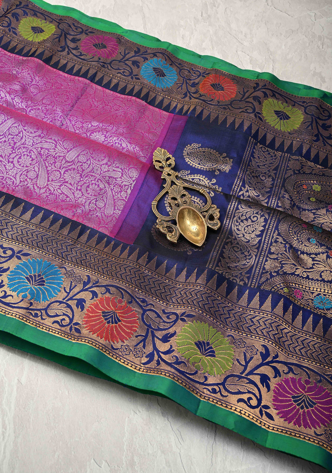 Purple Dual tone Pure Gadwal Silk Saree with Brocade and Paithani Meenakari Zari Border | SILK MARK CERTIFIED