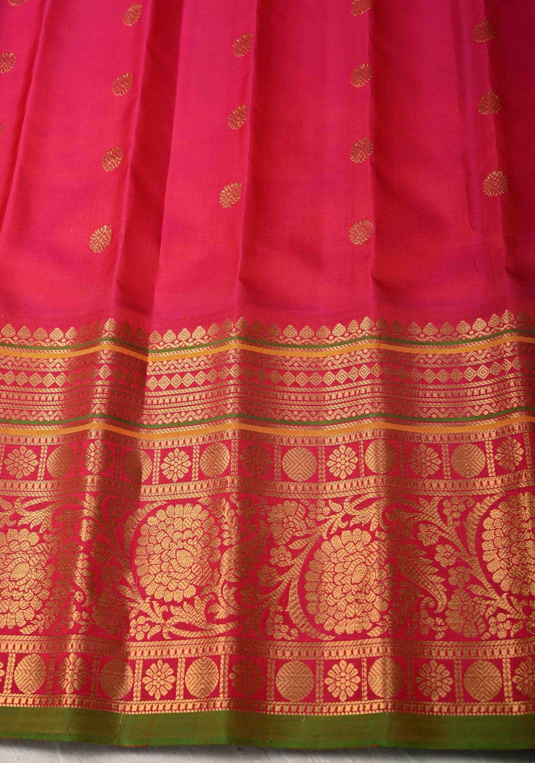 Mustard Orange Pure Gadwal Silk Saree with Meenakari Buttas and Kanchi Border | SILK MARK CERTIFIED
