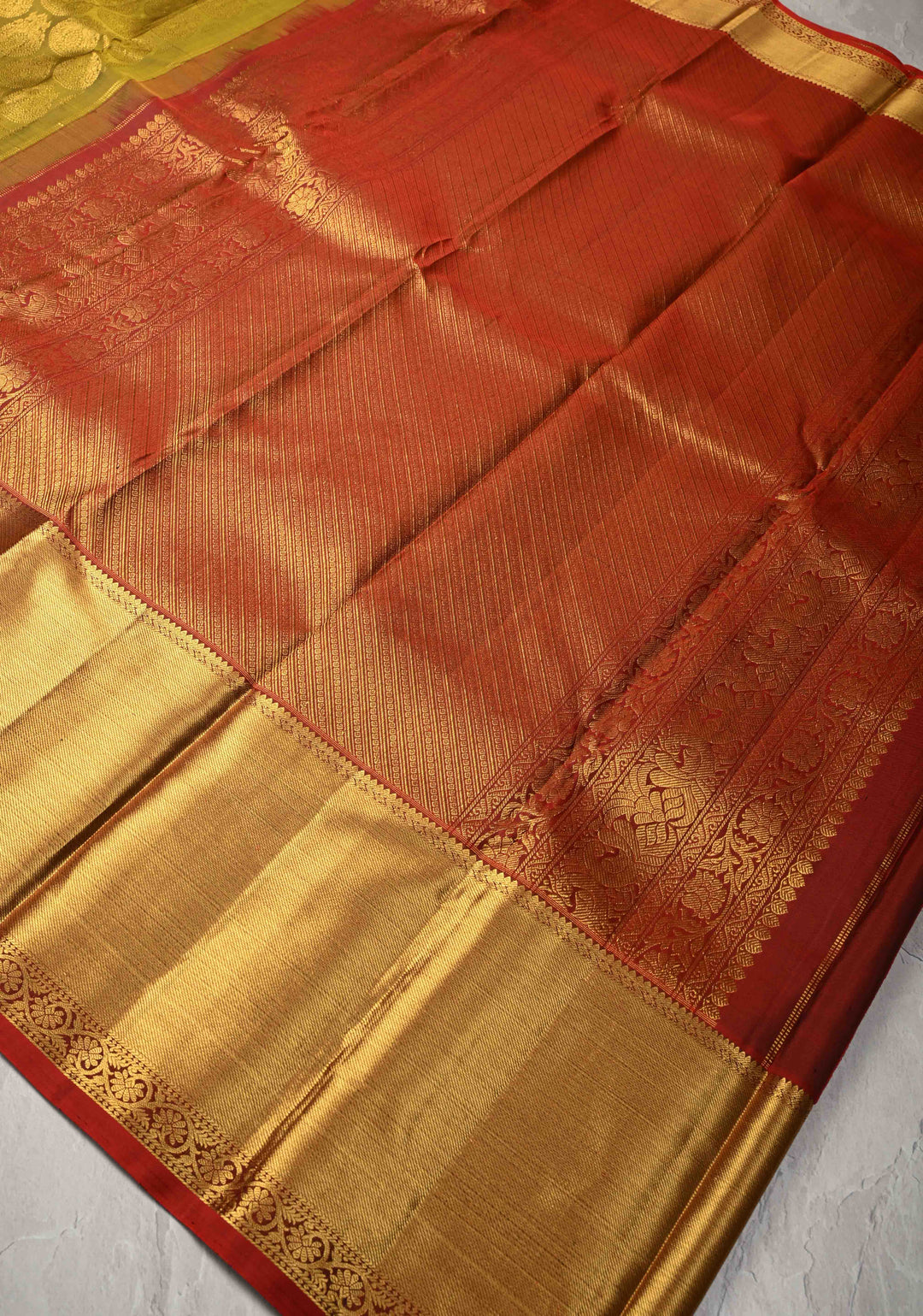 1 Gram Zari Moss Green Pure Kanjivaram Silk Gandaberunda Brocade Saree with Wide Zari Border | SILK MARK CERTIFIED
