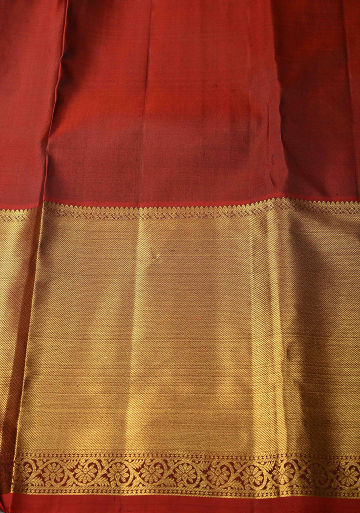 1 Gram Zari Moss Green Pure Kanjivaram Silk Gandaberunda Brocade Saree with Wide Zari Border | SILK MARK CERTIFIED