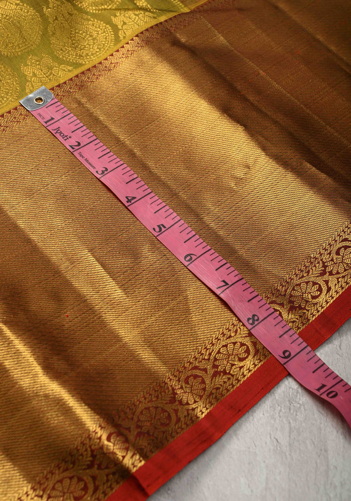 1 Gram Zari Moss Green Pure Kanjivaram Silk Gandaberunda Brocade Saree with Wide Zari Border | SILK MARK CERTIFIED
