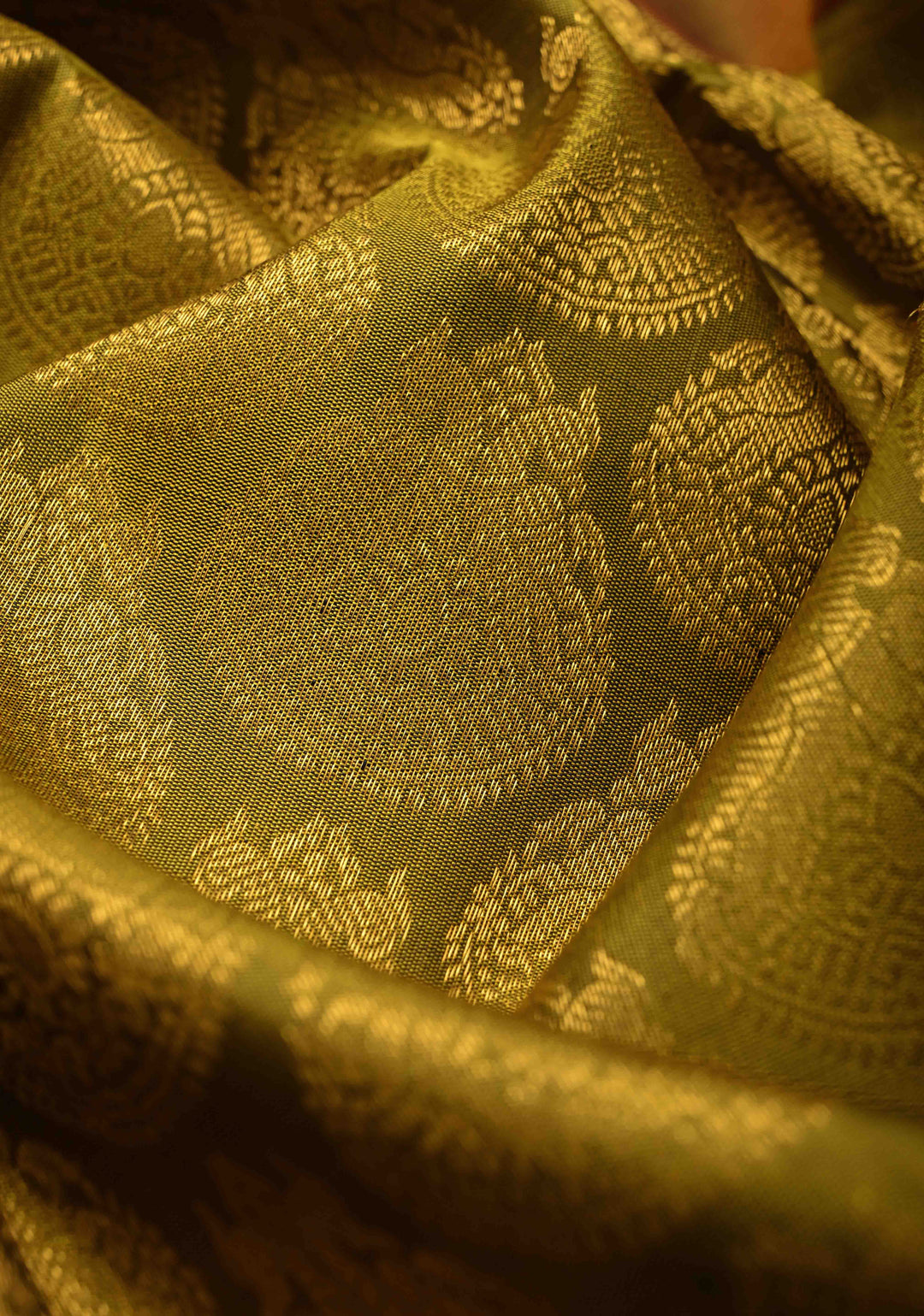 1 Gram Zari Moss Green Pure Kanjivaram Silk Gandaberunda Brocade Saree with Wide Zari Border | SILK MARK CERTIFIED