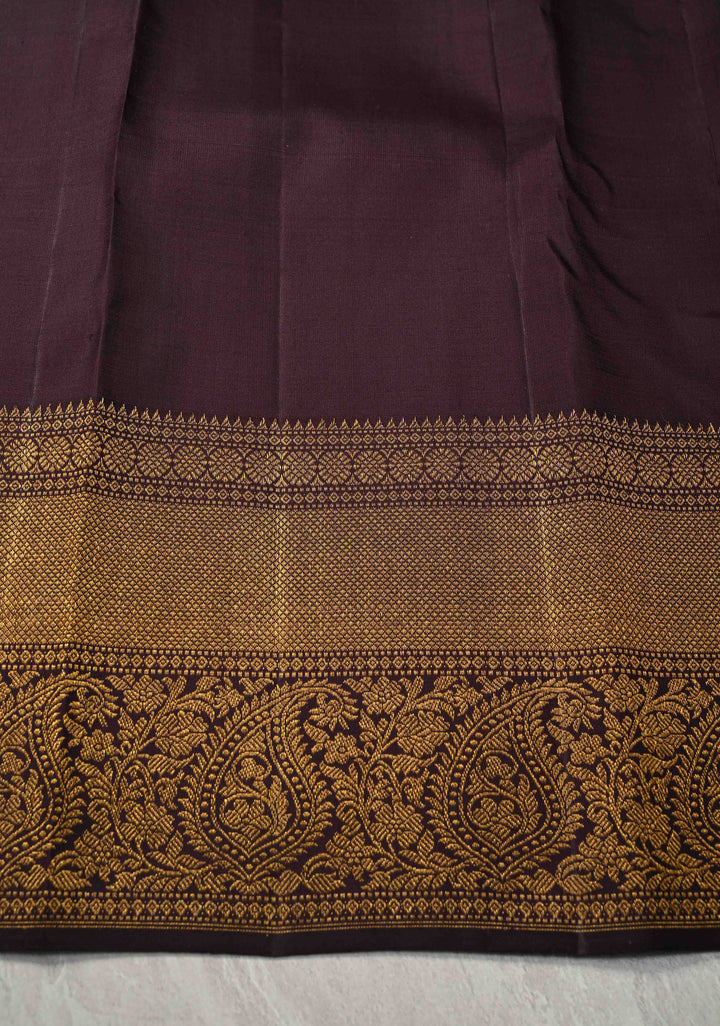 1 Gram Zari Deep Rust Pure Kanjivaram Silk Saree with Twin Paisley Annapakshi Motifs and Zari Border | SILK MARK CERTIFIED