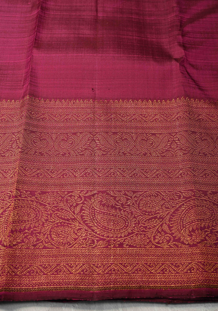 1 Gram Zari Bubblegum Pink Pure Kanjivaram Silk Saree with Zari Buttas and Contrast Zari Border | SILK MARK CERTIFIED