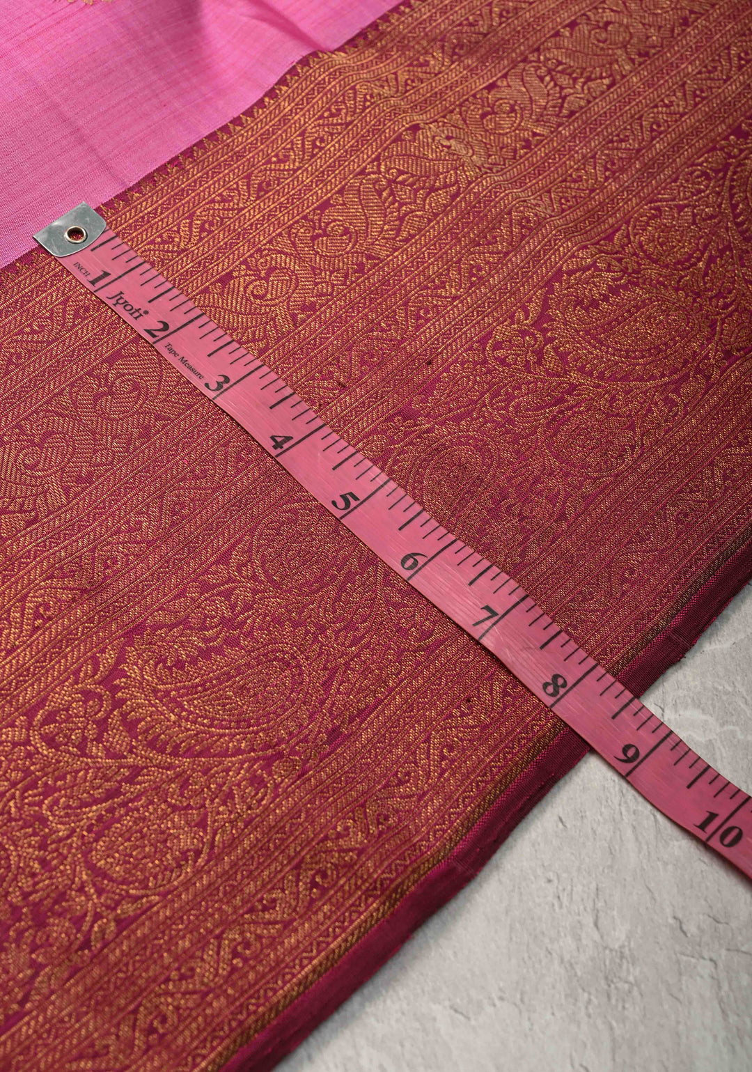 1 Gram Zari Bubblegum Pink Pure Kanjivaram Silk Saree with Zari Buttas and Contrast Zari Border | SILK MARK CERTIFIED