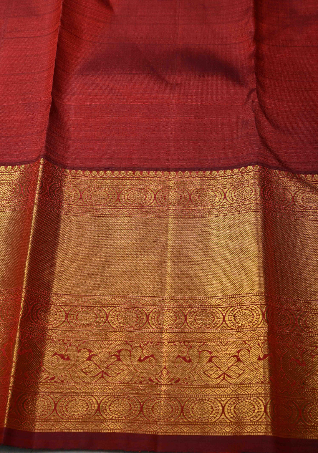 1 Gram Zari Maroon Pure Kanjivaram Silk Saree with Peacock Brocade and Zari Border | SILK MARK CERTIFIED