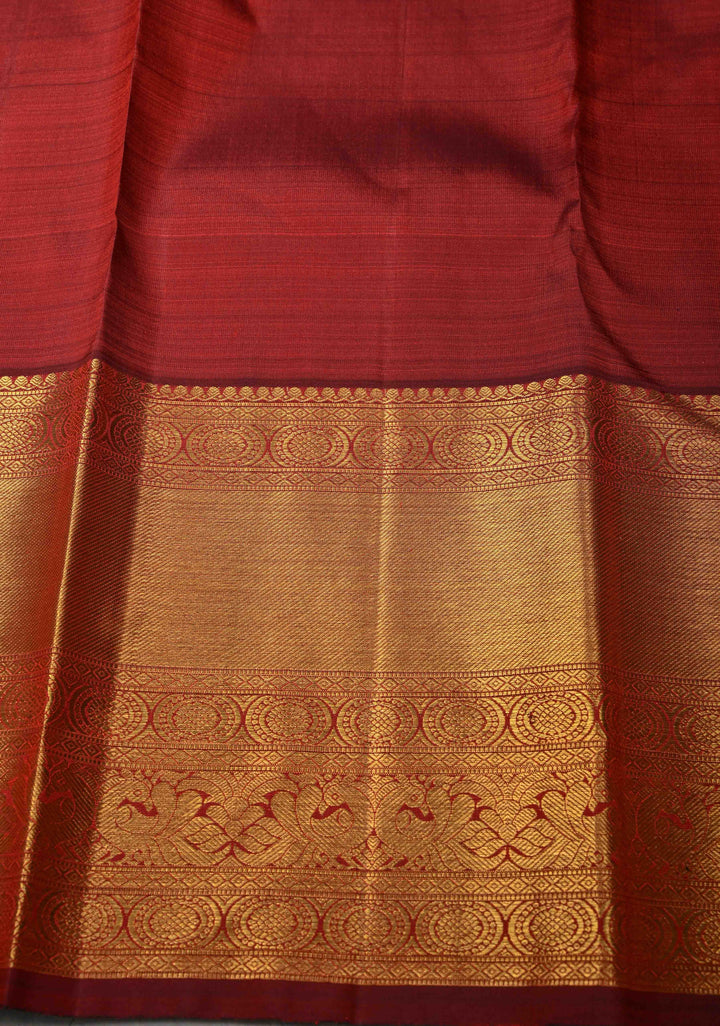 1 Gram Zari Maroon Pure Kanjivaram Silk Saree with Peacock Brocade and Zari Border | SILK MARK CERTIFIED