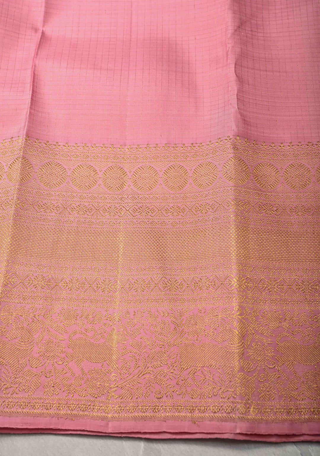 1 Gram Zari Dark Green Pure Kanjivaram Silk Saree with Podi-Kattam Zari Checks and Contrast Zari Border | SILK MARK CERTIFIED