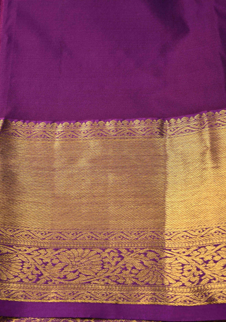 Rama Green Zari Stripes on Kanjivaram Semi Silk Saree with Zari Buttas and Contrast Zari Border