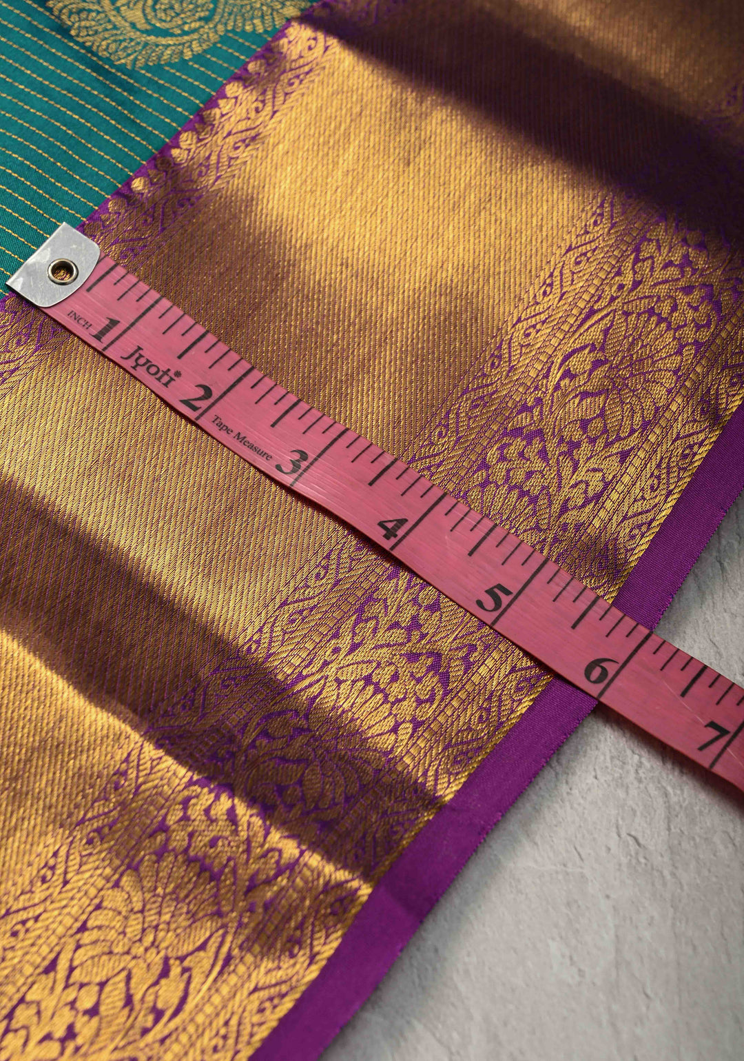 Rama Green Zari Stripes on Kanjivaram Semi Silk Saree with Zari Buttas and Contrast Zari Border