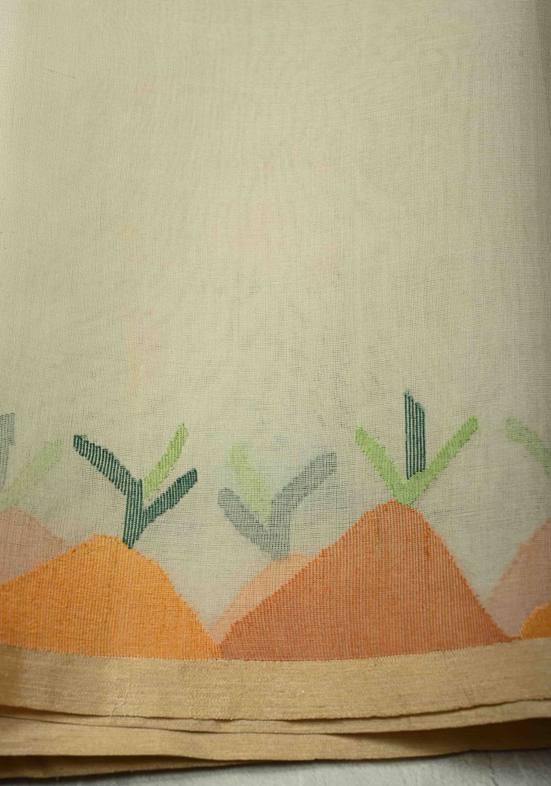 Off White Muslin Silk Saree with Crane Motifs and Full Body Jamdani Weaving | SILK MARK CERTIFIED