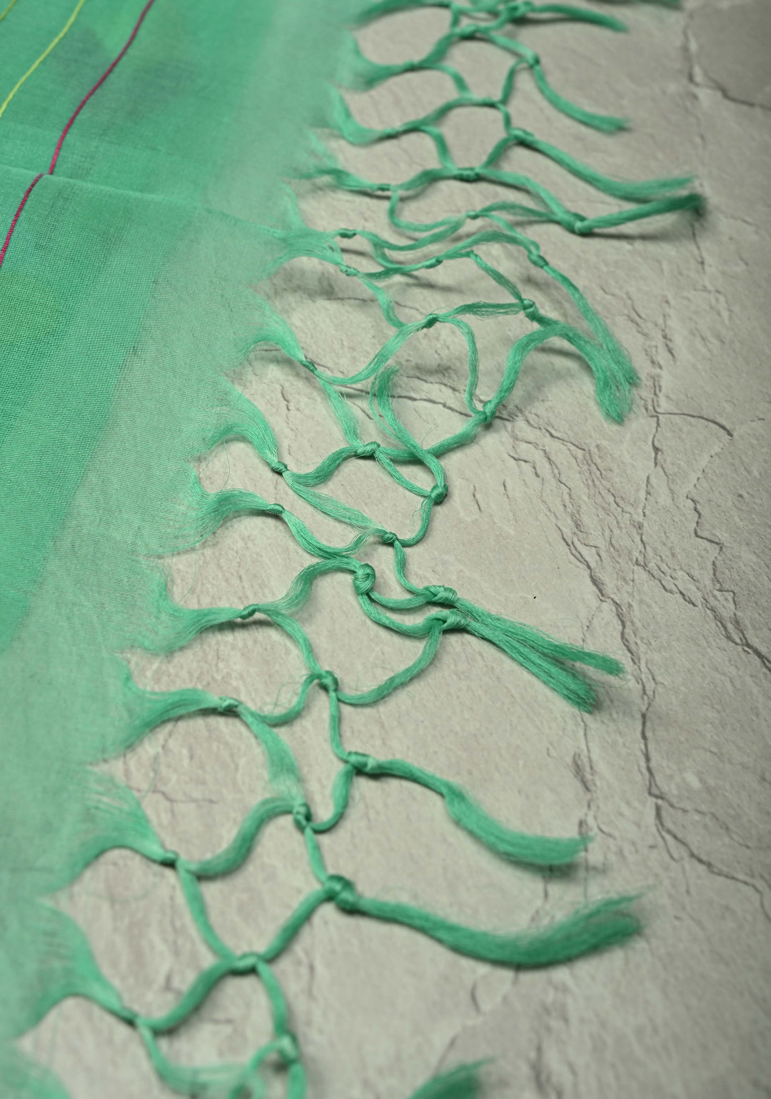 Mint Green Muslin Silk Saree with Floral theme and Full Body Jamdani Weaving | SILK MARK CERTIFIED