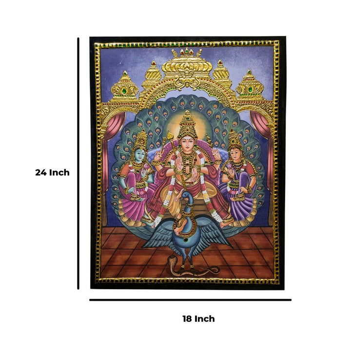 TANJORE PAINTING MURUGAN VALLI DEVAYANI 24*18 | SHOBITAM