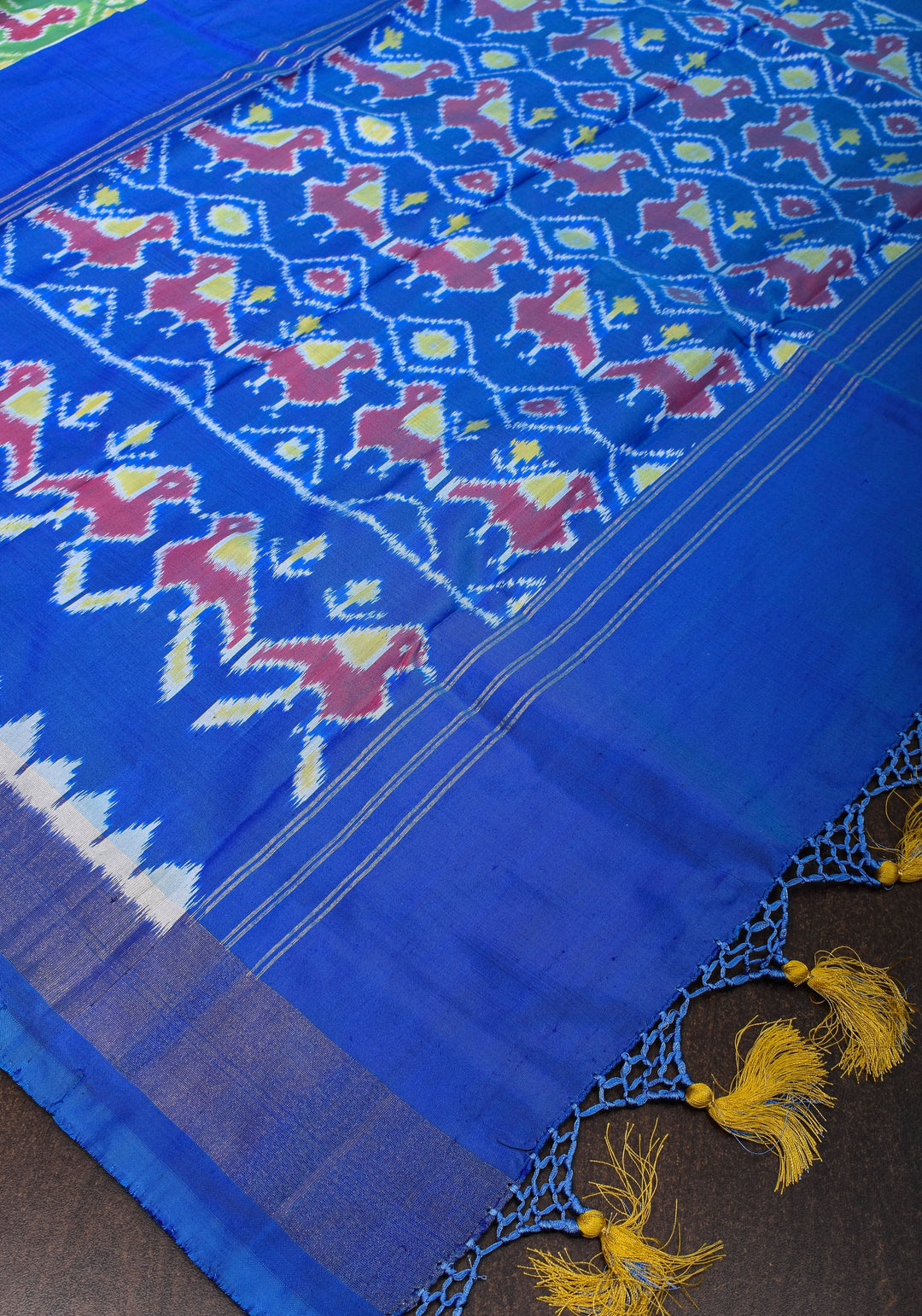 Ikkat Pochampally Pure Silk Saree in Sea Green and Blue | SILK MARK CERTIFIED