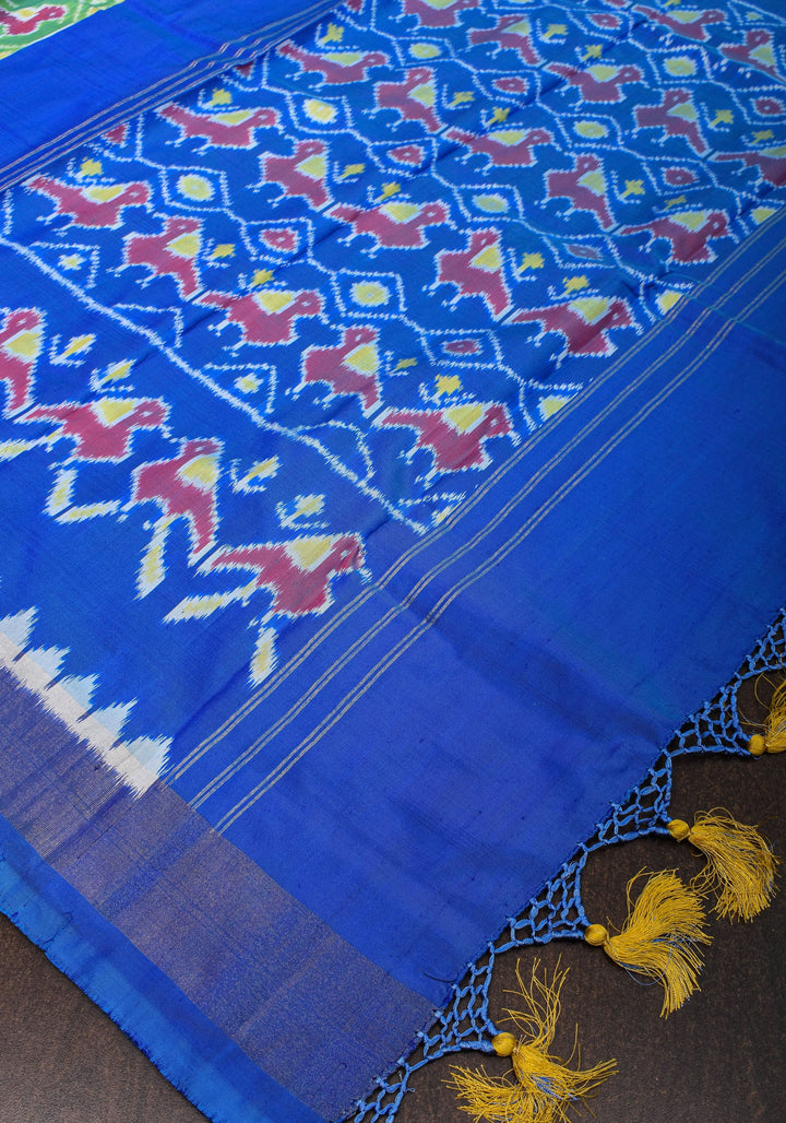 Ikkat Pochampally Pure Silk Saree in Sea Green and Blue | SILK MARK CERTIFIED