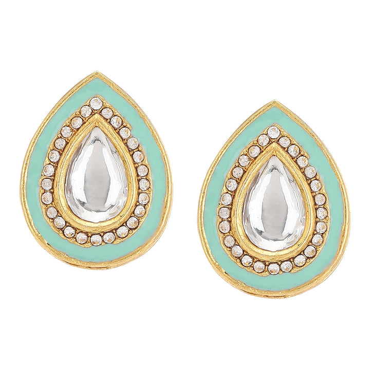 Kundan Tear Drop Studs with Meenakari | SHOBITAM