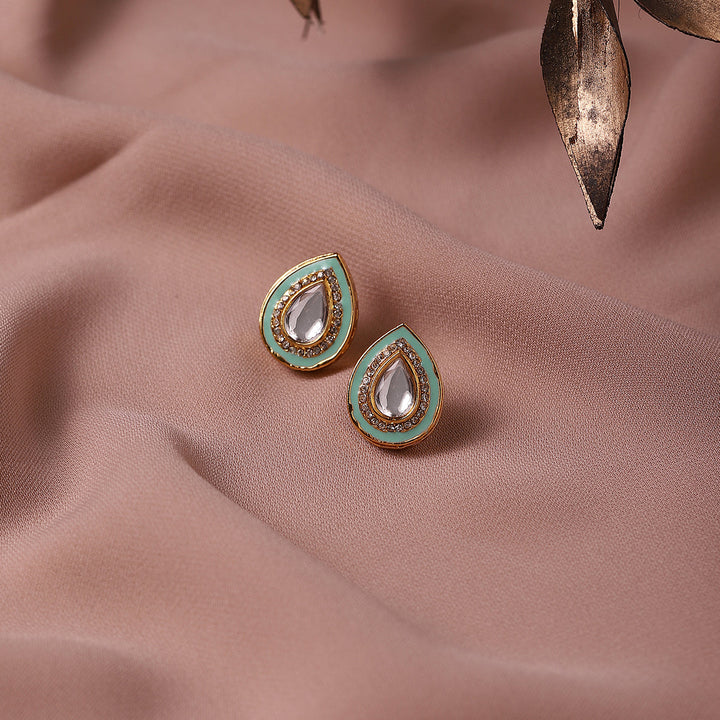 Kundan Tear Drop Studs with Meenakari | SHOBITAM