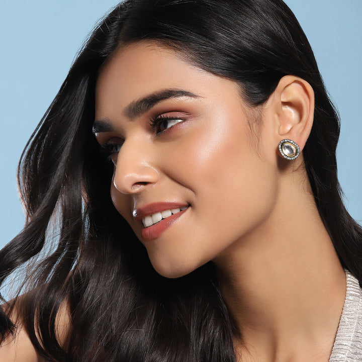 Dual Tone Kundan & Diamond Studs | SHOBITAM