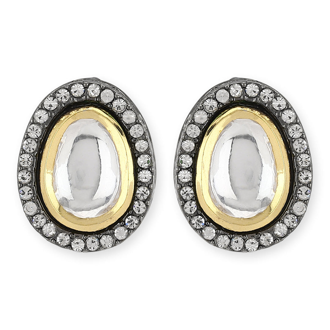 Dual Tone Kundan & Diamond Studs | SHOBITAM