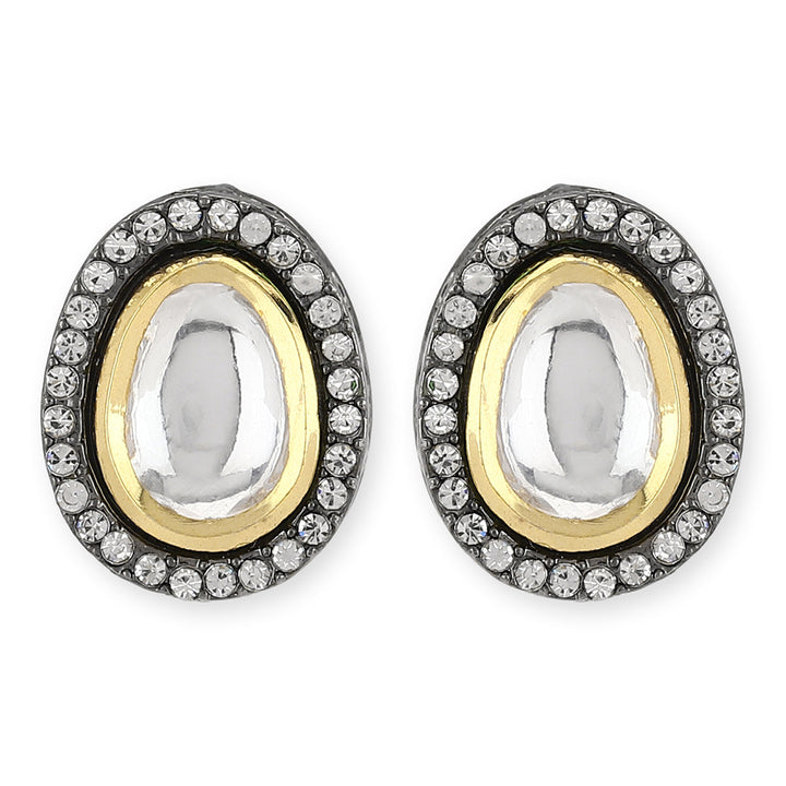Dual Tone Kundan & Diamond Studs | SHOBITAM