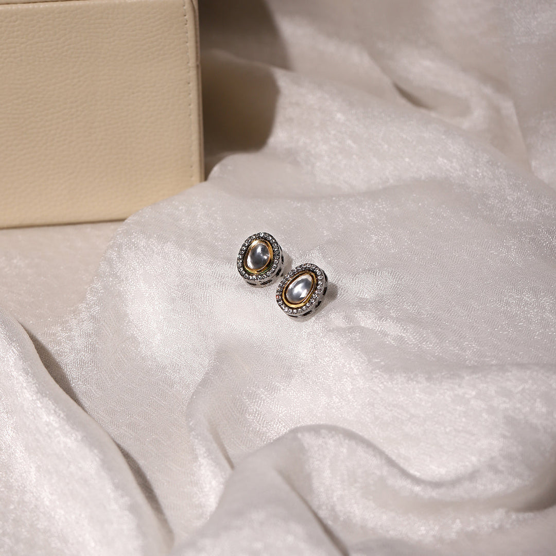Dual Tone Kundan & Diamond Studs | SHOBITAM