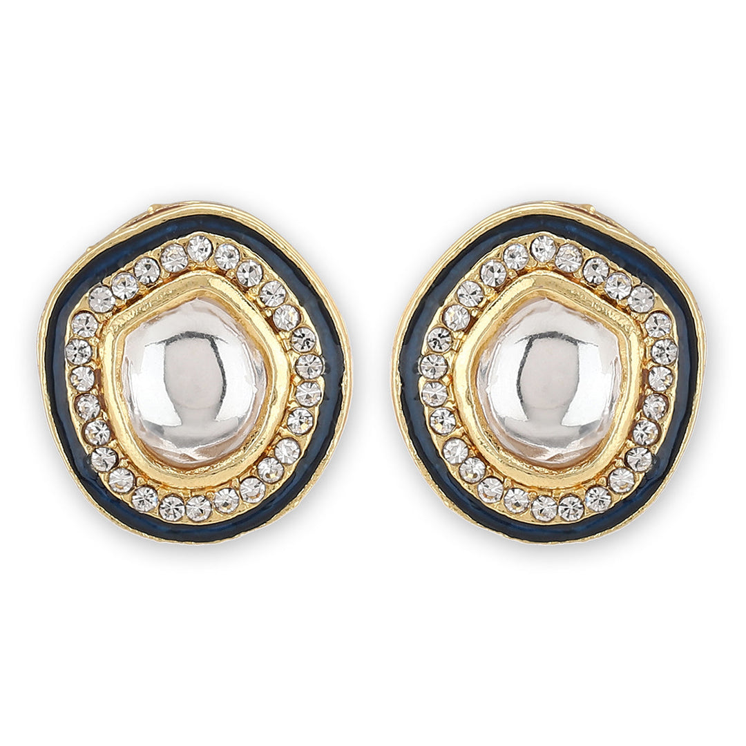 Kundan Studs with Diamonds and Blue Meenakari | SHOBITAM