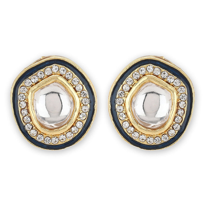 Kundan Studs with Diamonds and Blue Meenakari | SHOBITAM