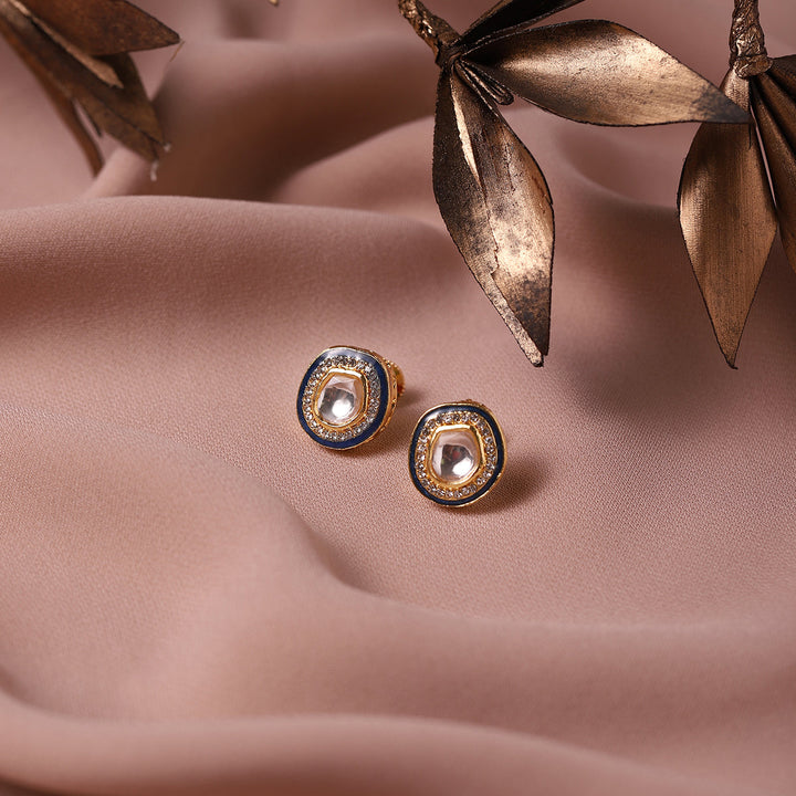 Kundan Studs with Diamonds and Blue Meenakari | SHOBITAM