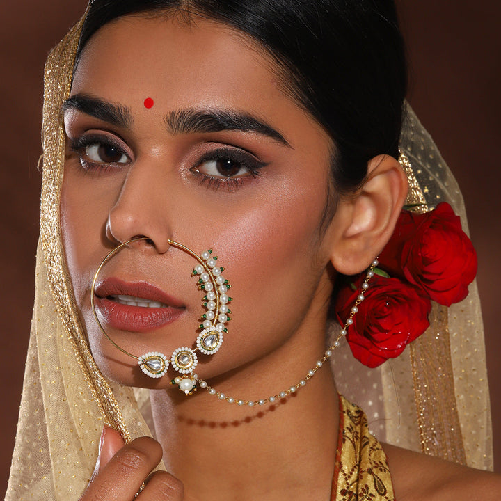 Women's Kundan Maharani Nose Ring | SHOBITAM