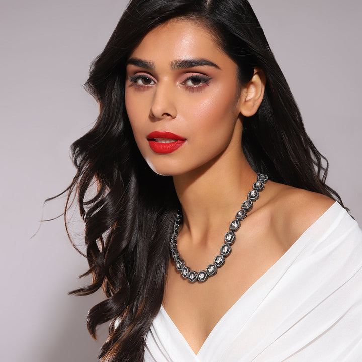 Silver Kundan Necklace | SHOBITAM