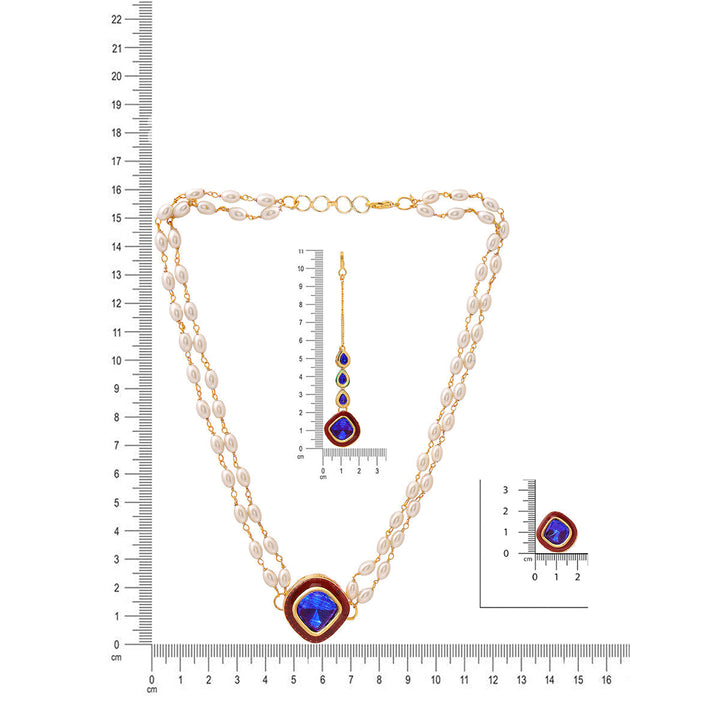 Blue and Red Meenakari Kundan Necklace with Earrings & Maang Tikka  | SHOBITAM