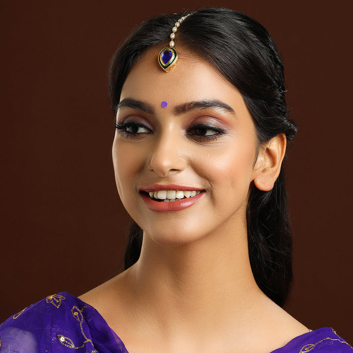 Blue and Green Meenakari Kundan Maang Tikka | SHOBITAM