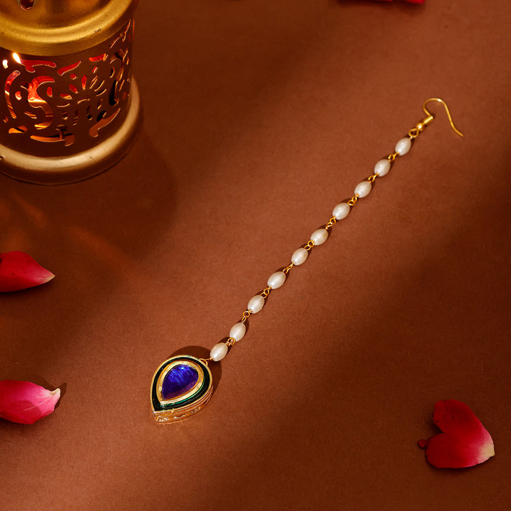 Blue and Green Meenakari Kundan Maang Tikka | SHOBITAM