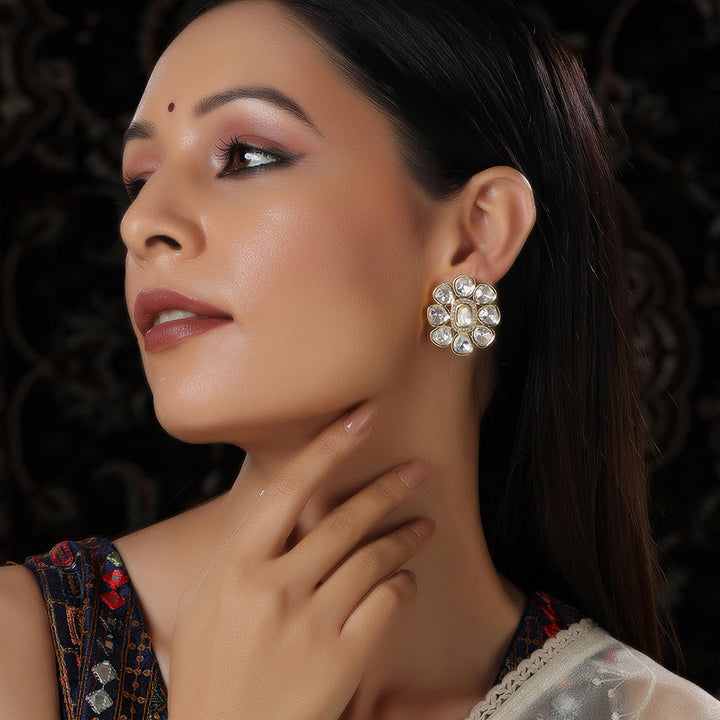Oversized Round Kundan Studs | SHOBITAM