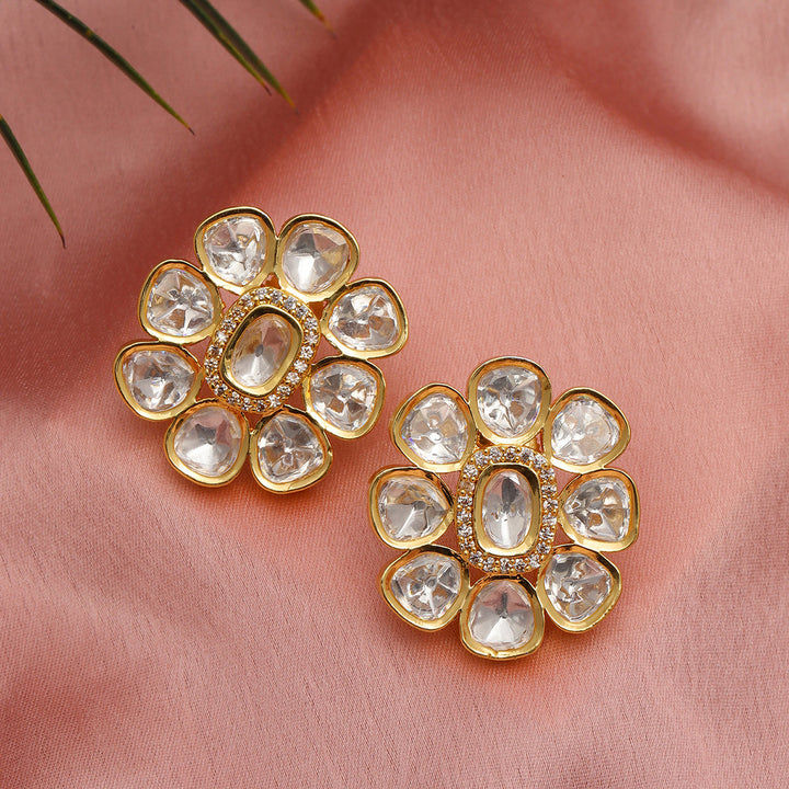 Oversized Round Kundan Studs | SHOBITAM