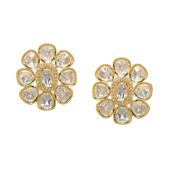 Oversized Round Kundan Studs | SHOBITAM