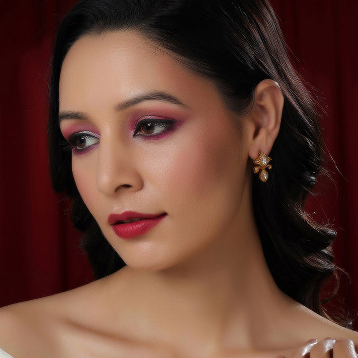 Ruby Raang Golden Earrings | SHOBITAM