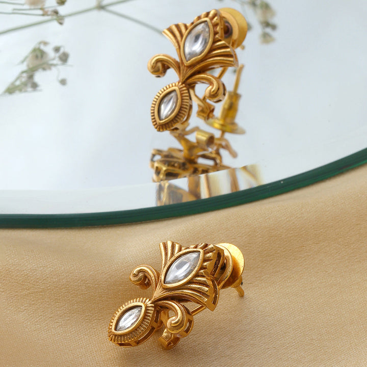 Ruby Raang Golden Earrings | SHOBITAM