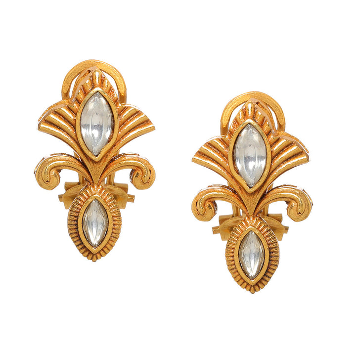 Ruby Raang Golden Earrings | SHOBITAM