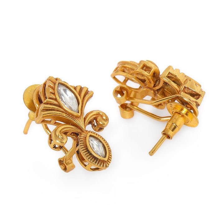 Ruby Raang Golden Earrings | SHOBITAM