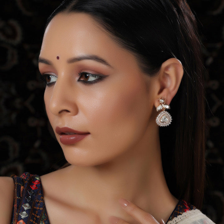 Ruby Raang Kundan and Diamond with Pink Stones Dangler Earrings | SHOBITAM