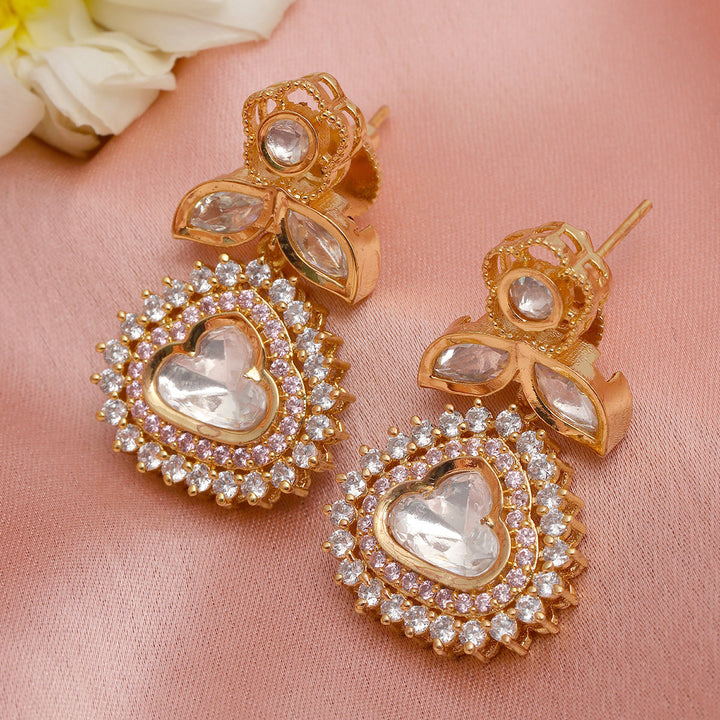 Ruby Raang Kundan and Diamond with Pink Stones Dangler Earrings | SHOBITAM