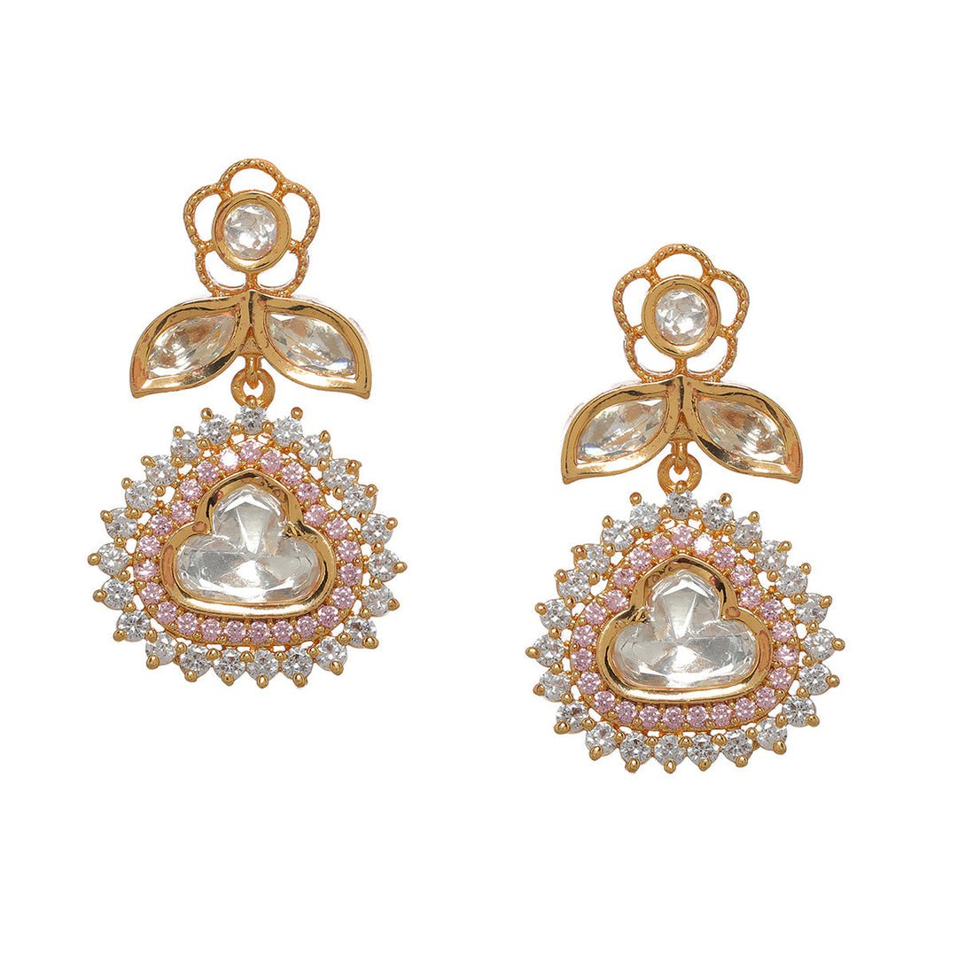 Ruby Raang Kundan and Diamond with Pink Stones Dangler Earrings | SHOBITAM