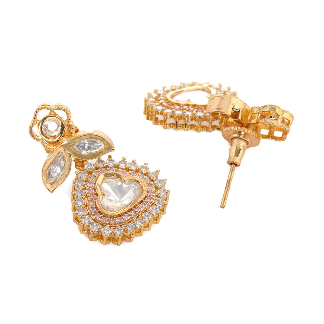 Ruby Raang Kundan and Diamond with Pink Stones Dangler Earrings | SHOBITAM