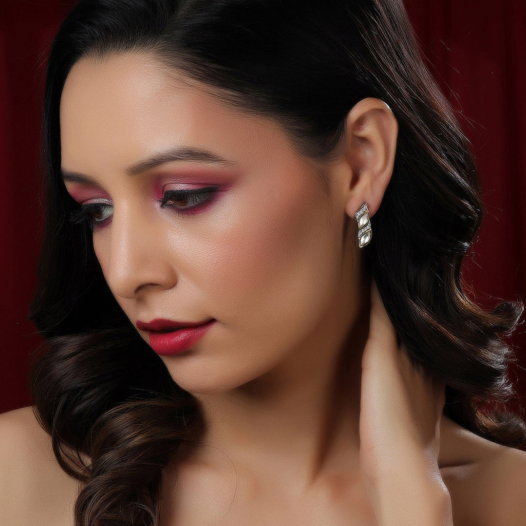 Ruby Raang Boat Shaped Earrings with Diamond in Gold | SHOBITAM