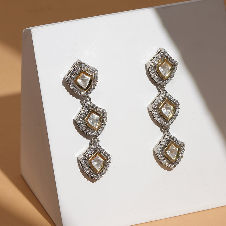Ruby Raang 3 Tier Lightweight Kundan and Diamond Earrings | SHOBITAM