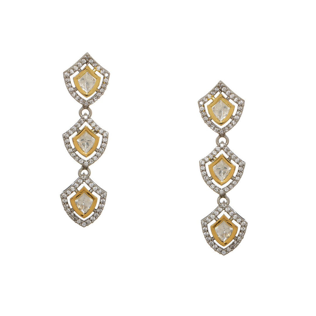Ruby Raang 3 Tier Lightweight Kundan and Diamond Earrings | SHOBITAM