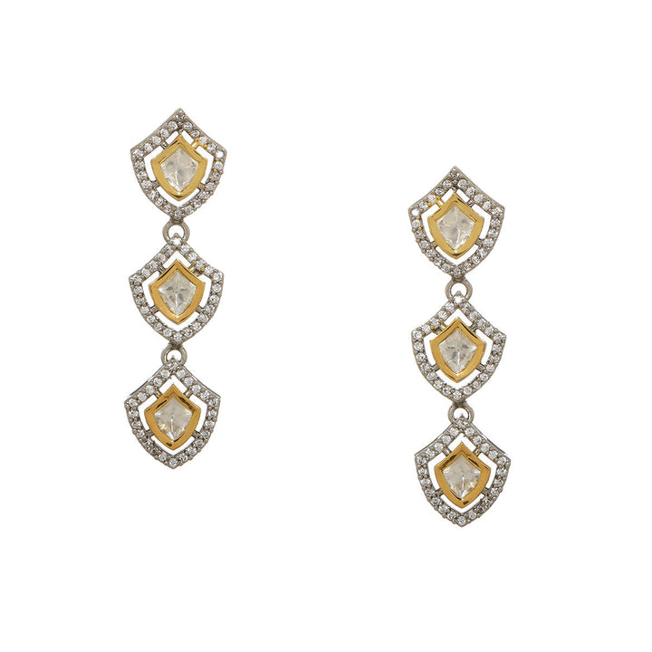 Ruby Raang 3 Tier Lightweight Kundan and Diamond Earrings | SHOBITAM
